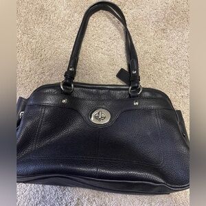 Authentic Coach black leather handbag with silver hardware